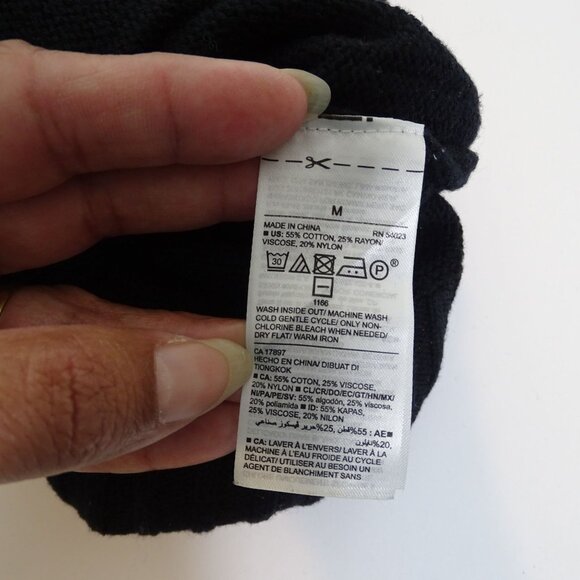 Old Navy Black Ribbed Trim V-Neck Sweater Women Size M Long Sleeve Side Slit - Picture 5 of 9